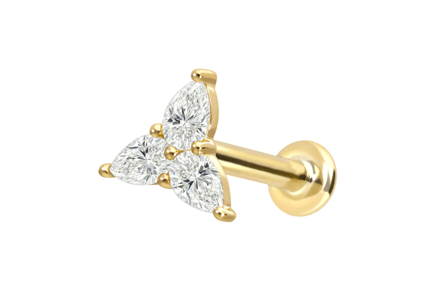 18 Karat Gold Labret Piercing mit Innengewinde DIAMANT-BLUME